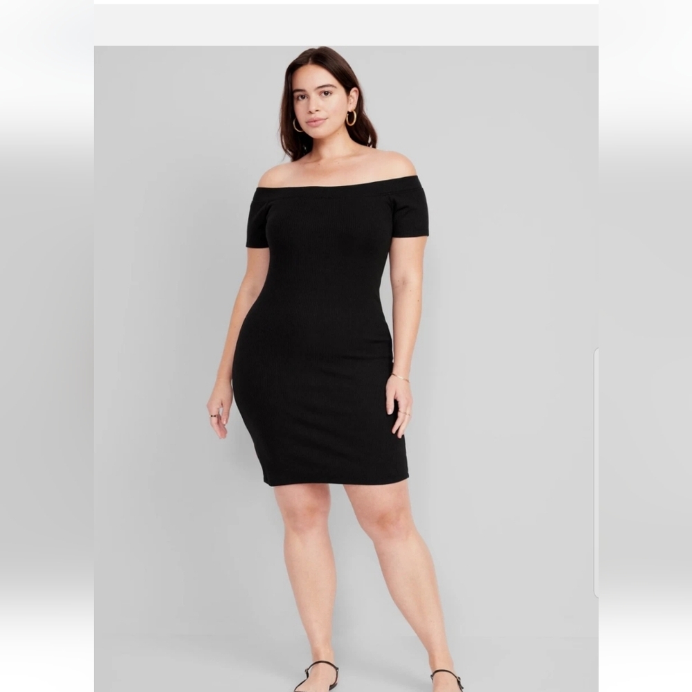 Old Navy Black Fitted Off Shoulder Midi Dress NWOT